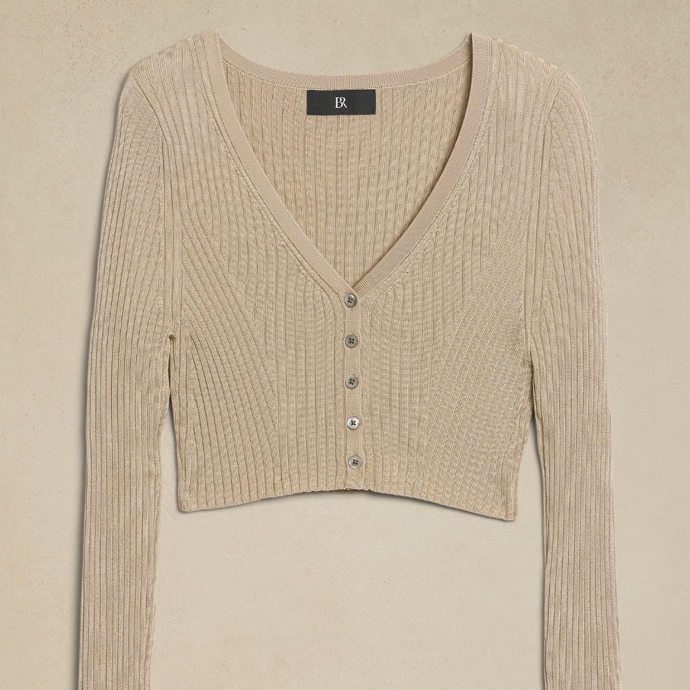 New! BANANA REPUBLIC Silky Cropped Cardigan, Black, Size XL - Picture 9 of 9